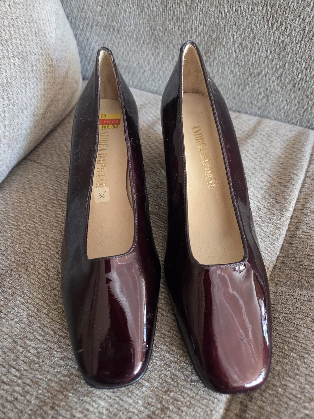 Andrea Daphane Deep Burgundy Patent Leather Square-Toe Pumps